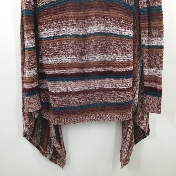 Women's L Duster Sweater Autumn/Winter Long Striped Neutral Knit Boho Lagenlook - Picture 5 of 13